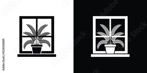 Black and White of a Potted Fern Sitting on a Window Sill