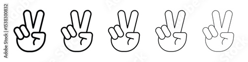 Hand peace icons in black stroke designs on white background