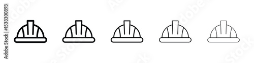 Hard hat icons in black stroke designs on white background