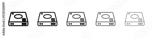 Hard Disk icons in black stroke designs on white background