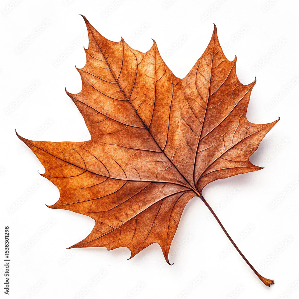 Fototapeta premium Dried Autumn Maple Leaf Isolated on White Background
