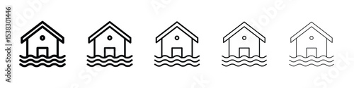 House flood icons in black stroke designs on white background
