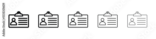 ID badge icons in black stroke designs on white background