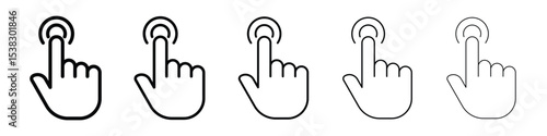 Interactive icons in black stroke designs on white background