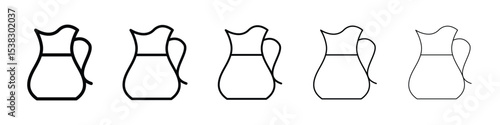 Jug icons in black stroke designs on white background