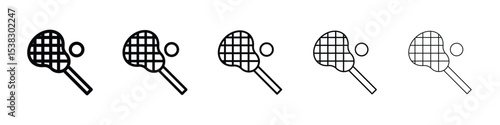 Lacrosse stick ball icons in black stroke designs on white background