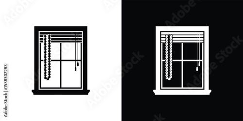 Black and White Window with Blinds and Bead Garland, Split Screen Design Display
