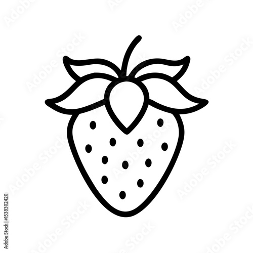 Strawberry fruit icon with bold leaves in outline style