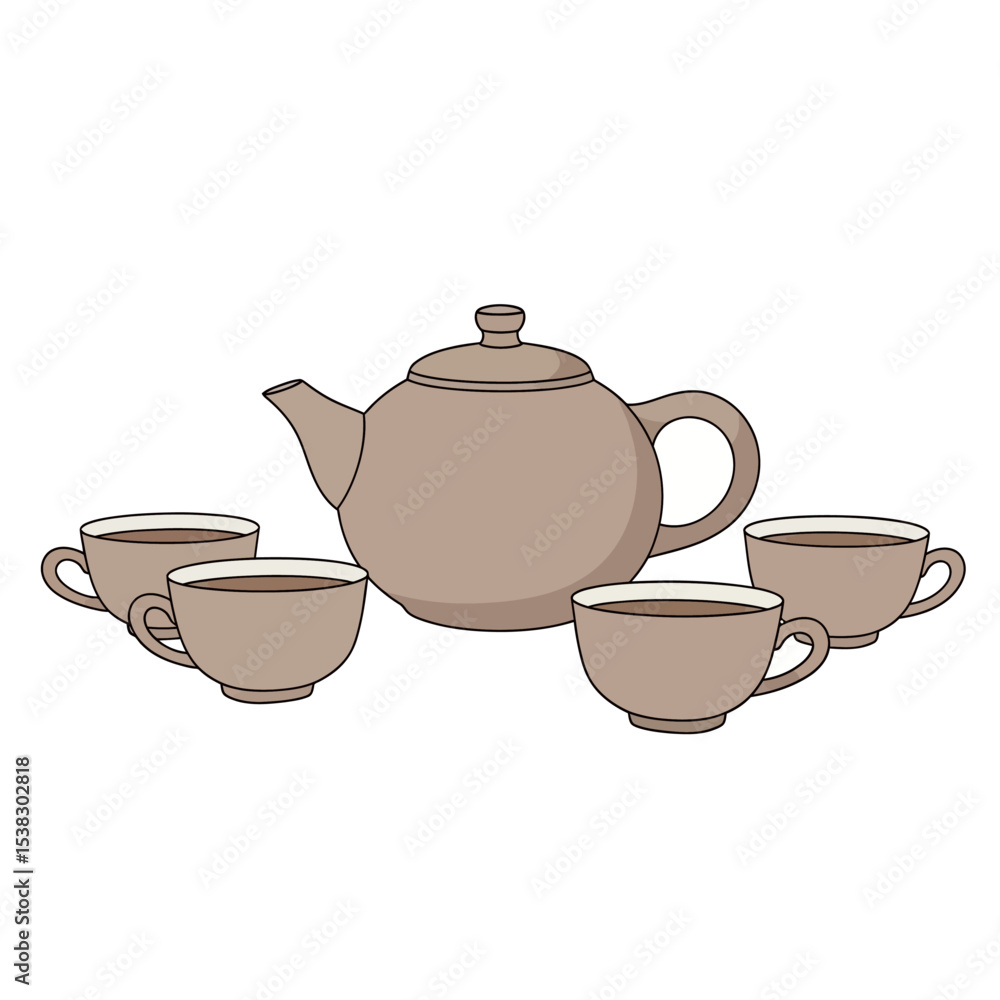 Tea Time: Illustrated Teapot and Cups Arrangement Tea Time: Illustrated Teapot and Cups Arrangement