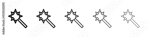 Mace icons in black stroke designs on white background