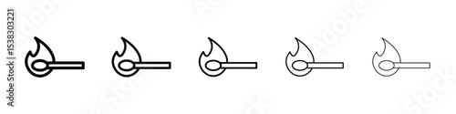 Match fire icons in black stroke designs on white background