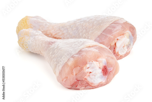Raw chicken legs on white background isolated. Chicken meat. Diet meat.
