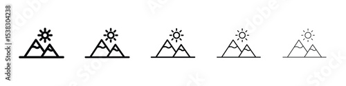 Mountain icons in black stroke designs on white background