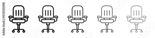 Office chair icons in black stroke designs on white background