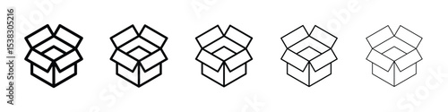 Open box icons in black stroke designs on white background