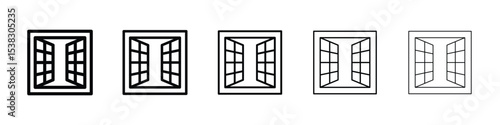 Open window icons in black stroke designs on white background
