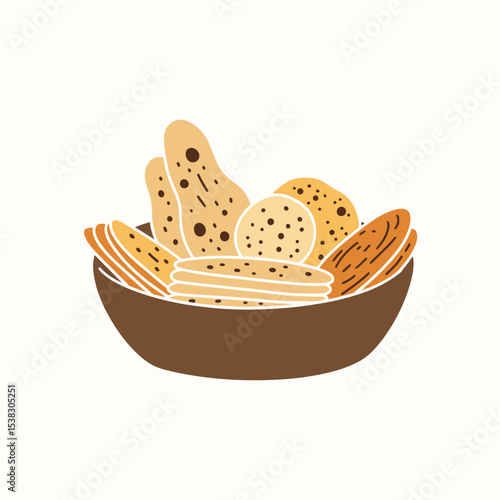 Crispy Flatbreads in a Bowl: Hand-Drawn Food Illustration