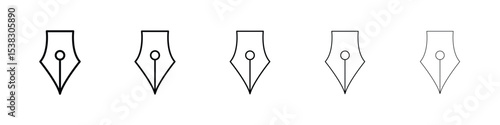 Pen nib icons in black stroke designs on white background
