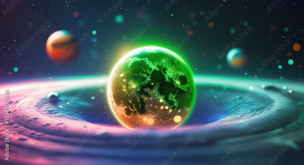 Fototapeta premium A vibrant space scene featuring planets and a celestial ring in a cosmic backdrop