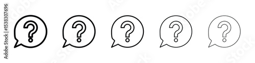 Question icons in black stroke designs on white background