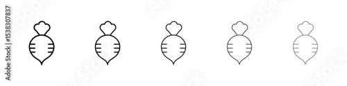 Radish icons in black stroke designs on white background
