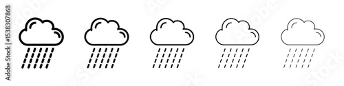 Rain icons in black stroke designs on white background