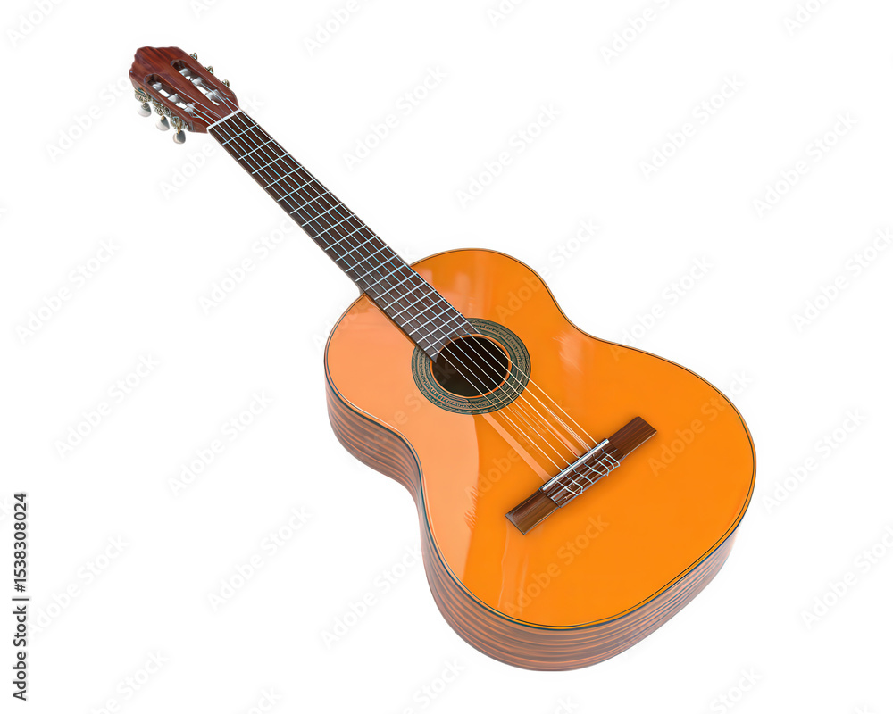 Fototapeta premium Classical guitar acoustic wooden string instrument isolated transparency background music six string traditional elegant design
