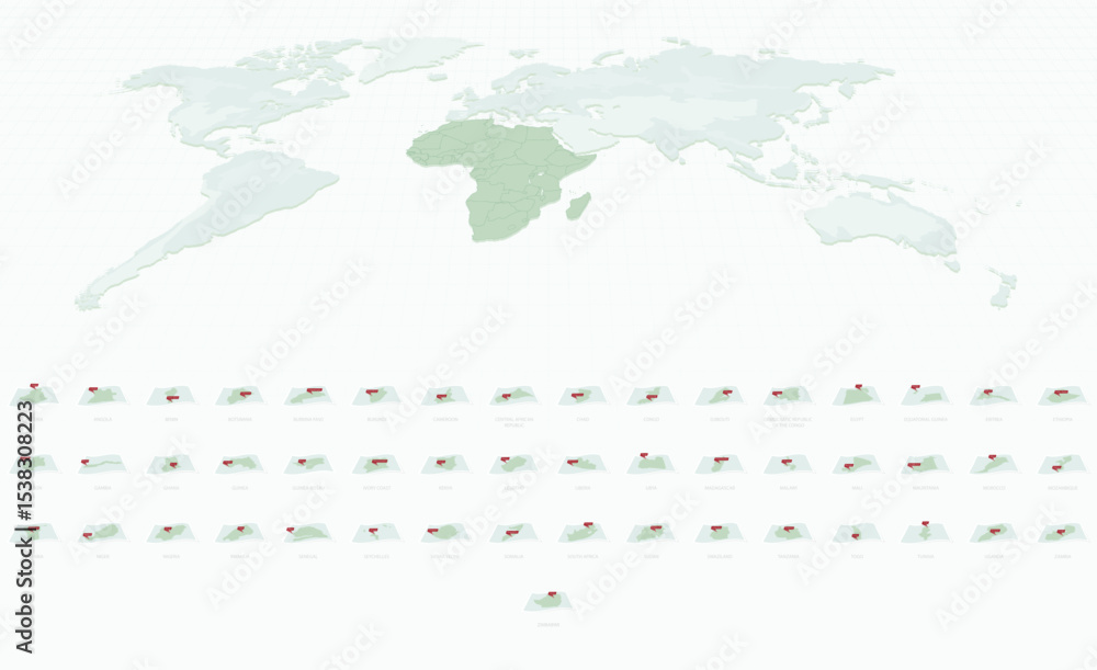 Obraz premium Curved Paper Style Maps of Africa with Capital Cities. Vector Collection of Africa Maps