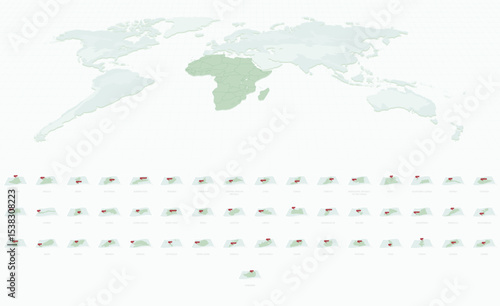 Curved Paper Style Maps of Africa with Capital Cities. Vector Collection of Africa Maps