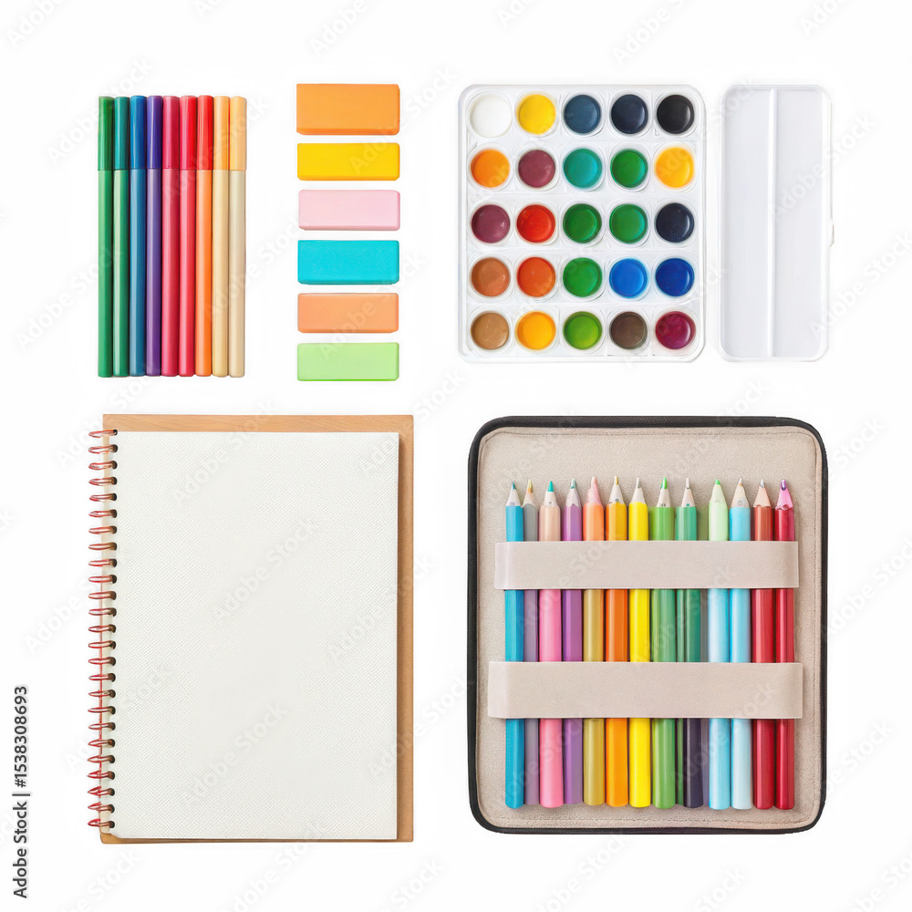 Obraz premium Kids drawing kits png children�s art sets png sketch and color tools png educational creative supplies png young artist pack png transparent background image