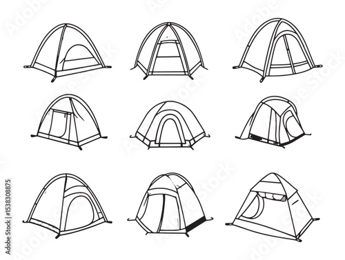 Minimalist Pop Up Tent Vector Illustration Camping Equipment 