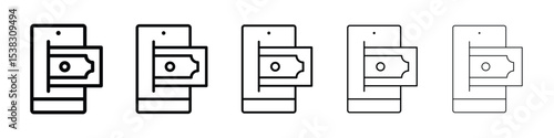 Send money smartphone icons in black stroke designs on white background