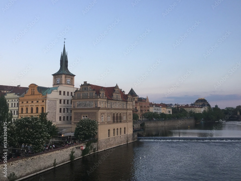 Naklejka premium view of the river and the city of Prague