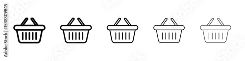 Shopping basket icons in black stroke designs on white background