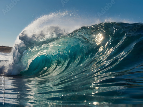 Fototapeta Naklejka Na Ścianę i Meble -  wave breaking on the sea with blue sky background