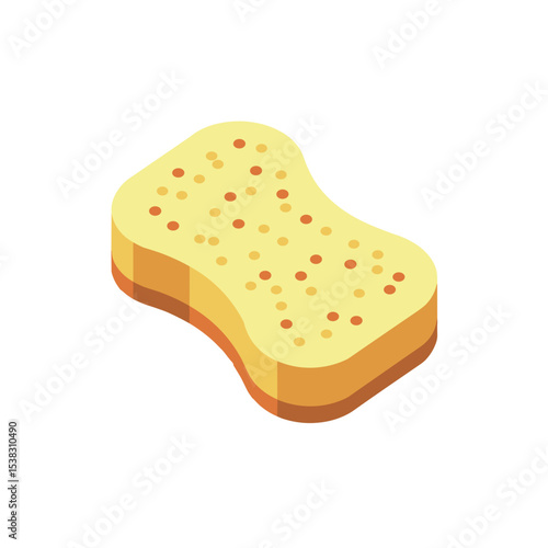 Yellow cleaning sponge, shown in isometric view, is displayed against white, with space for copy