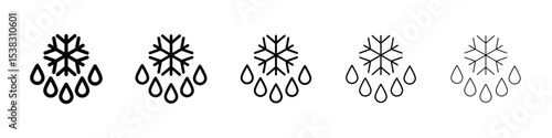 Snowflake droplets icons in black stroke designs on white background