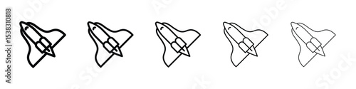 Space shuttle icons in black stroke designs on white background