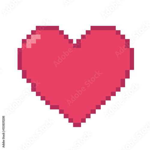 Pixelated heart symbol in a vibrant red color with a retro-style design