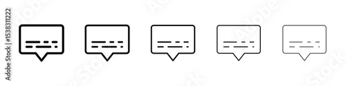 Subtitles icons in black stroke designs on white background