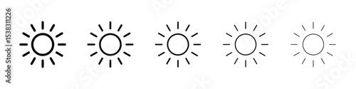 Sun icons in black stroke designs on white background