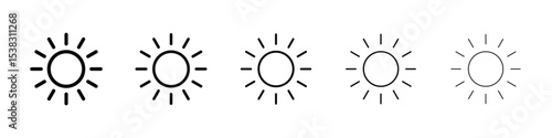 Sun icons in black stroke designs on white background