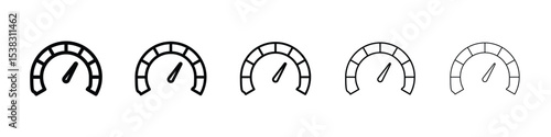 Tachometer icons in black stroke designs on white background