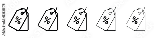 Tags icons in black stroke designs on white background