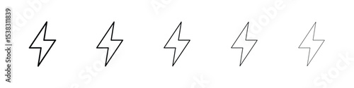Thunder bolt icons in black stroke designs on white background