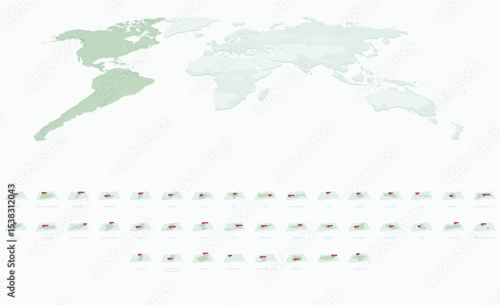 Naklejka premium Curved Paper Style Maps of America with Capital Cities. Vector Collection of America Maps