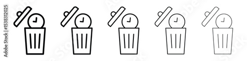 Time waste icons in black stroke designs on white background