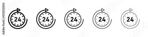 Time twenty four icons in black stroke designs on white background