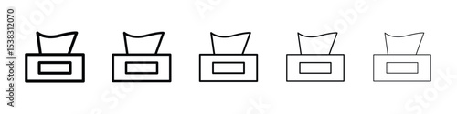 Tissue box icons in black stroke designs on white background