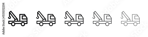 Tow truck icons in black stroke designs on white background